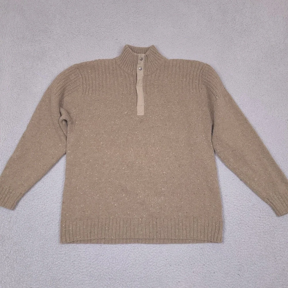 Columbia Sweater Mens XL Brown Speckled Pullover 1/4 Zip XCO Cotton‎ Wool Blend